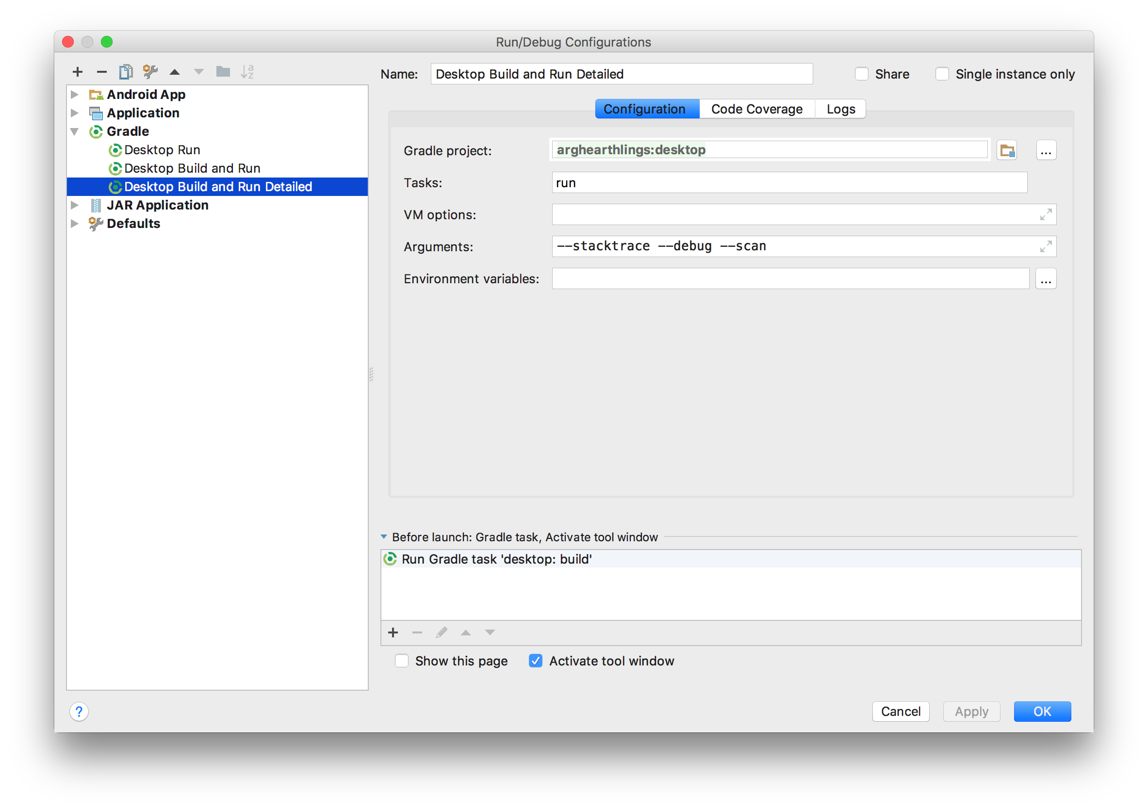 Android Studio Run/Debug Configurations