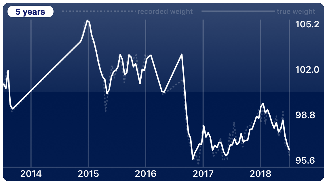 Gewichtskurve 2013 bis 2018