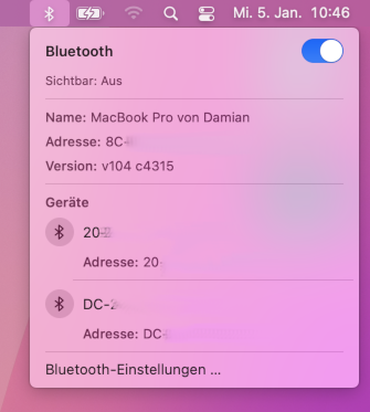 Bluetooth Popup im Menü