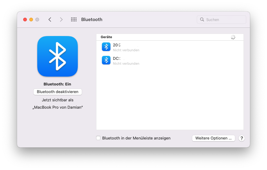 Bluetooth-Modul unter den Systemeinstellungen