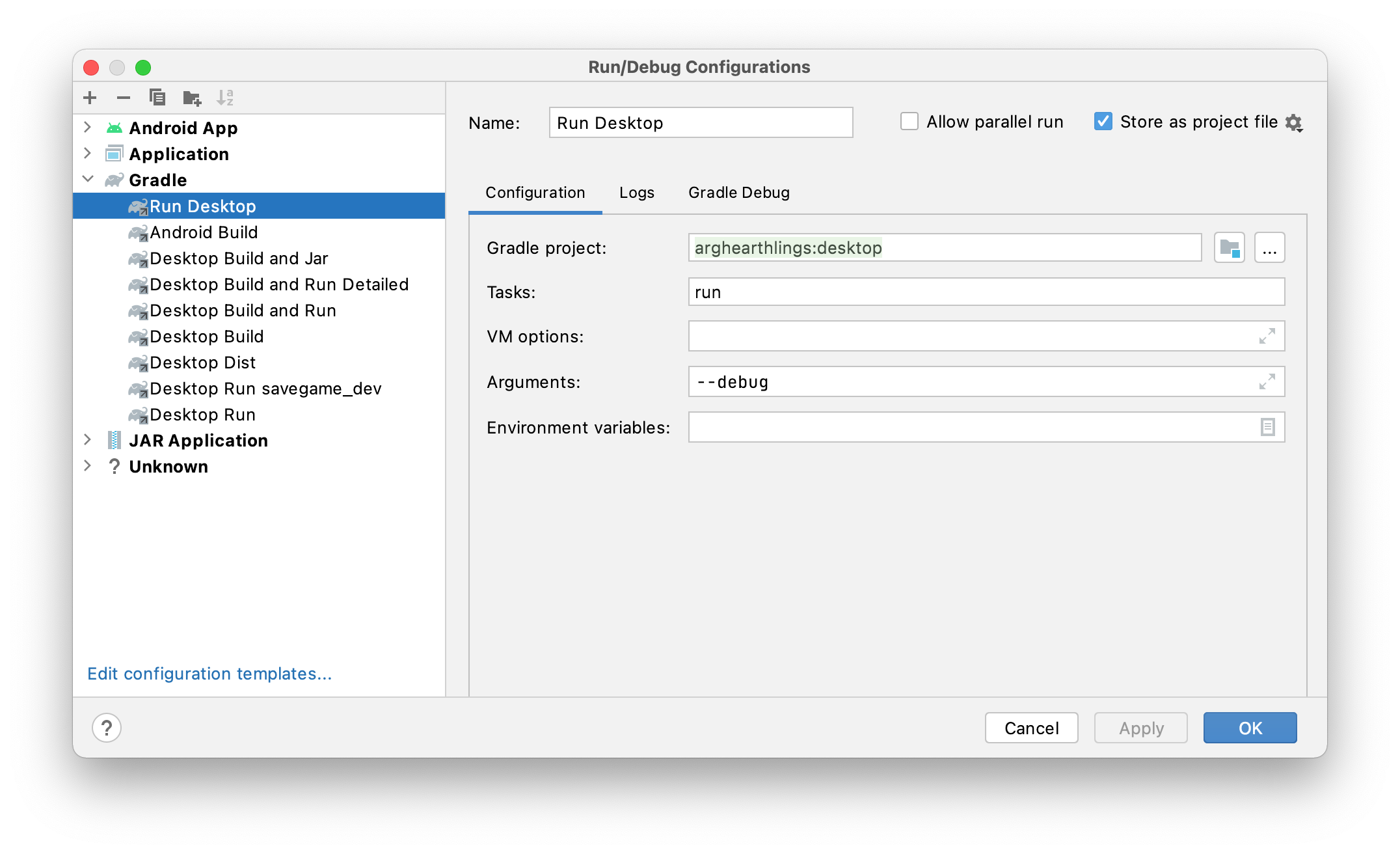 Alter Android Studio Run Config Dialog